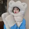 Bonito Gorro de Peluche Otoño e Invierno para Mujer, Set de Tres Piezas con Bufanda y Guantes, Gorro Integrado Forrado de Felpa y Engrosado, Resistente al Viento y Cálido para Exteriores