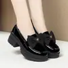 Mocasines de charol estilo británico con lazo y suela gruesa para mujer, nuevos y versátiles para el otoño de 2026, zapatos cómodos de tacón grueso