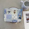 Bolsa Cosmética Linda Azul Caricatura Mini Billetera Algodón Puro Bolsa Pequeña de Tela Auriculares Lápiz Labial Bolsa de Almacenamiento Portátil