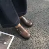 Y39-1 Zapatos de Moda Retro Franceses Elegantes y de Moda Cómodos de Punta Redonda de Cuero Genuino de Gama Alta con Tacón Bajo