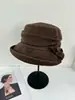 Sombrero de Pescador Japonés Simple con Lazo Plegable para Mujer Otoño Invierno Cálido Espesado Fieltro de Lana Retro Moda Versátil Sombrero de Cubo