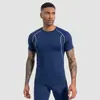 Ropa de fitness elástica ajustada para hombre de comercio exterior transfronterizo, que absorbe la humedad, transpirable, de secado rápido, camiseta deportiva de manga corta con sensación de frescura para correr