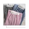 Calças de Perna Larga Xadrez Preto e Branco em Cor de Contraste Retrô Versátil Menina Calças Yamamoto Cordão Cintura Alta Casual Calças Rosa Estilo Preguiçoso