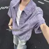 Camisa de Manga Corta para Hombre Verano 2026, Estilo Japonés Rayas Verticales Manga Media Casual, Capa con Chaqueta de Manga Tres Cuartos, Moderna