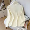 Suéter de punto de cuello redondo medio para mujer, atuendo de otoño e invierno, prenda interior de suéter, se puede usar solo, moderno, top base ajustado para mujer, venta al por mayor