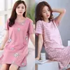Camisola de verão feminina de manga curta, estilo coreano, plus size, solta e fofa, comprimento médio, pode ser usada fora de casa, pijama casual, roupa de casa