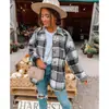 2023Ins Celebridad de Internet Otoño Calle Elegante Europeo y Americano Manga Larga Solapa Holgado Camisa a Cuadros para Mujer Longitud Media
