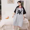 Camisola de Algodão Imitado para Mulheres, Novo Estilo de Verão Desenho Animado Casual Pijama, Manga Curta, Fina, Estilo Doce, Vestido Menina, Gola Redonda