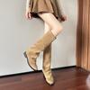 Botas Largas para Mujer 2026 Otoño e Invierno Botas de Mezclilla con Tacón Grueso, Botas Vintage Plegadas Apiladas, Botas de Ante Bootcut, Botas Largas Color Caqui