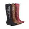 Botas Western para Mujer para Comercio Exterior, Tallas 34-45, Botas de Cuero de Caña Alta Transfronterizas Otoño-Invierno, Botas de Tacón Alto para Mujer con Punta Redonda sin Cordones Tallas Grandes