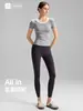 Top de Yoga Falso Duas Peças Color Block para Mulheres com Bordas Franzidas, Camiseta Esportiva Slim Fit para Corrida e Academia, Manga Curta