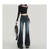 Jeans Azules Oscuros Micro-Campana para Mujer, Estilo Otoño e Invierno, Pantalones Ajustados de Cintura Alta Adelgazantes Bootcut, Modelo Nuevo 2025 Pantalones de Campana