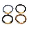 Pulsera de Piedra Volcánica Estilo Étnico Retro para Hombre Pulsera Personalizada Retro de Cuerda Metálica de Dragón Piedra Agrietada Piedra Arenisca