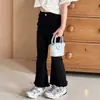 Calças casuais de primavera e outono para meninas, calças flare slim fit estilosas e da moda estilo coreano com bordas desfiadas para crianças