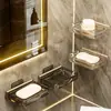 Saboneteira para Pet Suporte de Sabonete para Banheiro Prateleira de Armazenamento para Vaso Sanitário Sem Furo Camada Dupla Ventosa Montado na Parede Drenagem Armazenamento Atacado