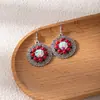Brincos Turquesa Estilo Étnico Retro Vintage Europeu e Americano para Mulheres, Brincos Florais Bordados com Pedras Preciosas Estilo Boêmio Fashion Exótico