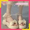 Sandálias de Princesa Estilo Coreano para Menina de Férias Femininas Verão 2023 Novo Laço Estilo Fada com Saia Sapatos Romanos