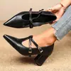 2026 Autumn High Heel Pointed Toe 40-43 Buckle Strap Plus Size Women's Low Heel Low-Cut Fashionable Versatile Shoes