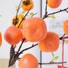 Simulación fruta de la fortuna colgante crema 3 cabezas Rama de caqui flor falsa decoración del hogar Ruyi Fu cubo arreglo floral flor de Año Nuevo flor de simulación