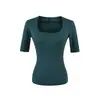 Camiseta de Manga Tres Cuartos con Escote Grande en U Pure Desire para Mujer, Nuevo Estilo Verano 2026, Corte Ajustado, Delgada, Adelgazante