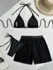 2026 Estilo Nuevo Europeo y Americano Color Sólido para Mujer Conjunto de Tres Piezas Falda Corta Malla Traje de Baño de Comercio Exterior Moda de Playa Bikini Venta Caliente