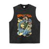 Camiseta de Manga Corta de Algodón Puro Lavado Pesado Vintage con Estampado de Anime Japonés Vintage para Hombre
