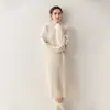 Estilo Perezoso~Suéter Holgado 100% Cachemira Pura Vestido Suéter Grueso Retorcido Largo para Mujer Vestido de Punto Cuello Redondo