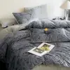 Juego de Cama de Terciopelo de Leche Otoño e Invierno Juego de Cuatro Piezas Funda de Edredón Gruesa de Terciopelo Coral de Doble Cara Sábana de Franela Individual Juego de Tres Piezas