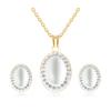 Conjunto de joyas: collar de gemas, cadena de clavícula de acero de titanio de dos piezas + pendientes de acero inoxidable, collar de cristal de nicho, venta al por mayor.