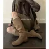 Botas Altas de Tacón con Dedos Separados de 3 cm Botas de Montar para Mujer Invierno Nuevo Estilo Coreano Moda Botas Ruched de Tacón Medio Botas Altas Hasta la Rodilla para Mujer
