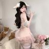 Lencería Sexy, Pechos Expuestos, Tentación Transparente, Espalda Descubierta con Cordones, Lindo Traje de Uniforme de Maid para Role-Playing 2813