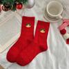 Meias novas femininas outono e inverno meias de Natal femininas meias de cano médio meias de algodão de Natal meias vermelhas de Ano Novo