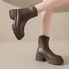 Botas Chelsea estilo Martin off-white com corte em V para mulheres, novo estilo 2026, salto grosso, botins elásticos para outono e inverno, botas Chelsea de salto alto estilo britânico