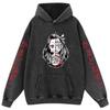 Sudadera con capucha de algodón duffed vintage lavado de Demon Slayer Ghost Blade para hombre y mujer