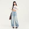 Young Orange# Diseño de Costuras Lavado Vintage Jeans de Pierna Ancha para Mujer Sueltos Adelgazantes a la Moda Combinan con Todo Pantalones Cimitarra