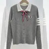 Suéter de punto fino de manga larga, estilo coreano otoño e invierno, cuello polo, estilo universitario vintage, chaqueta cárdigan de punto para mujer