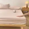 Sábana bajera de color liso, una pieza, algodón lavado, funda de cama antideslizante para una persona, protector de colchón de cobertura total, juego de tres piezas