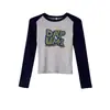 Tops de Manga Larga para Mujer, Nuevo Estilo Otoño 2025, Empalme de Color Contrastante, Ropa Interior Retro, Camiseta Básica Adelgazante y Ajustada para Mujer