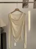 Suéter Tejido Omalai Primavera 2026 Estilo Suave Color Sólido Cuello Drapeado Flor Tridimensional Ceñidor de Cintura Manga Larga 6555