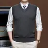 Colete Masculino de Lã 6 Peças Outono Inverno Meia-Idade e Jovem Gola V Tamanho Plus Pulôver Formal Tricotado Colete Sem Mangas Casual