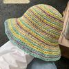 Sombrero de pescador de paja para mujer verano ins transpirable que hace que la cara se vea pequeña sombrero de cubo de ala grande a prueba de sol sombrero de paja para la playa