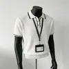 Camisa polo casual de punto para hombre, de seda helada, con retazos y bloques de color de verano, transpirable, con cuello camisero, en azul real