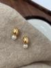 Shi Jia Pearl Two-Wearing Pequeno Feijão Dourado Francês Pendurado Traseiro Brincos de Pérolas Nicho Simples Elegante Brincos de Celebridades da Internet para Mulheres