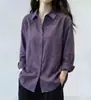 Camisa roxa com gola para mulheres, novo estilo de verão 2026, manga longa, solta, casual, modeladora, de alta qualidade, top que rejuvenesce para mulheres
