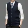 Chaleco de punto para hombre con cuello en V, engrosado, color liso, con bolsillos, Otoño Invierno Nuevo, Casual, Cálido, Cárdigan, Chaleco para Hombre