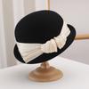 Boina de lino y seda con lazo estilo celebridad francesa para mujer, sombrero de fieltro de lana para otoño e invierno, elegante sombrero de copa con temperamento.