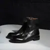 Botas Curtas de Couro de Cavalo Lavado para Mulheres, Novo Estilo Outono e Inverno, Couro Genuíno por Dentro e por Fora, Bico Redondo, Zíper Lateral, Salto Médio Grosso, Botas Curtas Desgastadas para Mulheres
