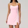Vestido de yoga transpirable de tacto desnudo para mujer, con diseño sexy de corte hueco, ajustado, para fitness, secado rápido, corto