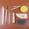 Atacado de fábrica conjunto de ferramentas de cerâmica argila diy escultura dupla cabeça madeira reparo em branco plástico argila metal faca de escultura