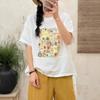 Verano Nuevo Camiseta de Punto de Algodón de Doble Capa Estampada para Mujer, Casual Versátil Holgada Talla Grande Manga Corta Camiseta Top al Mayoreo